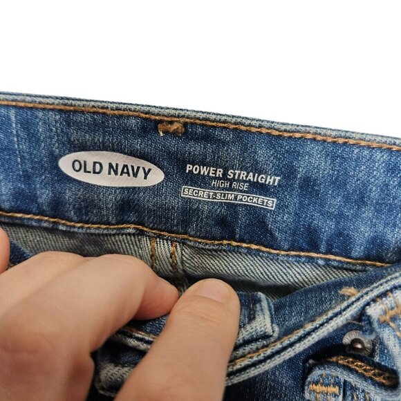 Old Navy Womens Power Straight High Rise Jeans Size 8 Distressed Blue Denim - Picture 3 of 9